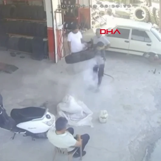 Gaziantep'te otomobil lastiği tamir sırasında bomba gibi patladı