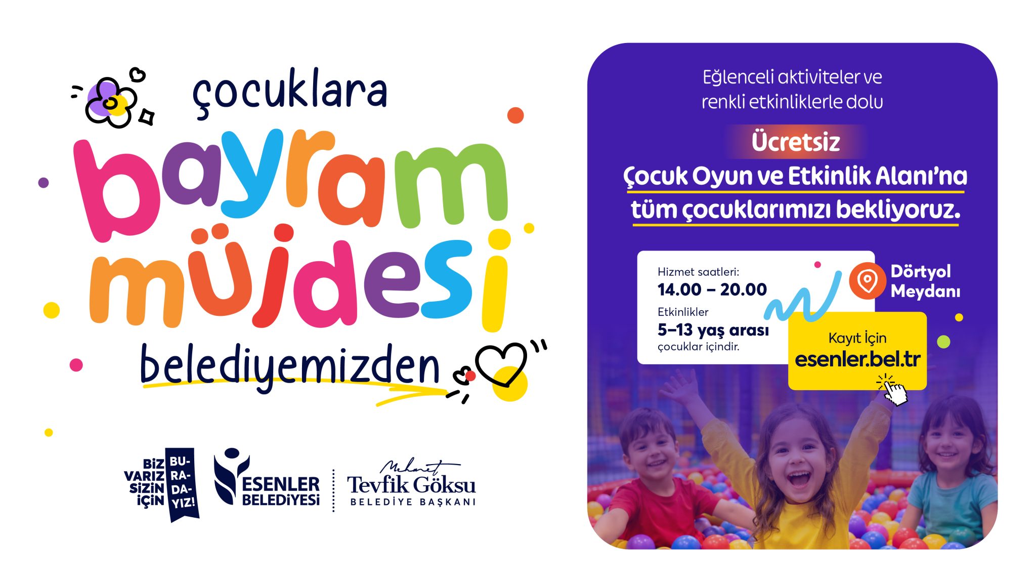 ÇOCUKLARA BAYRAM MÜJDESİ BELEDİYEMİZDEN! Ramazan bayramı boyunca hizmet verecek olan çocuk oyun alanımız; çocuklarımızın güvenli, sağlıklı ve huzurlu bir ortamda vakit geçirmesi...