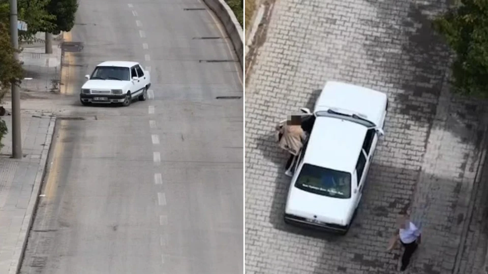 Kırıkkale'de denetimi görünce yer değiştiren ehliyetsiz sürücü polis dronuna böyle yakalandı