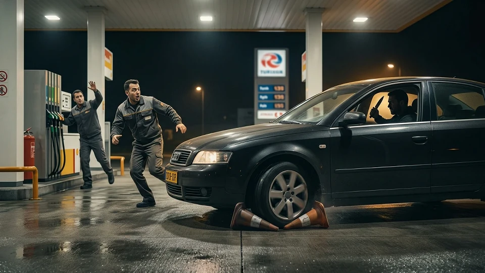 Benzinlikte dehşet anları! Önce bıçak çekti, sonra otomobili çalışanların üzerine sürdü
