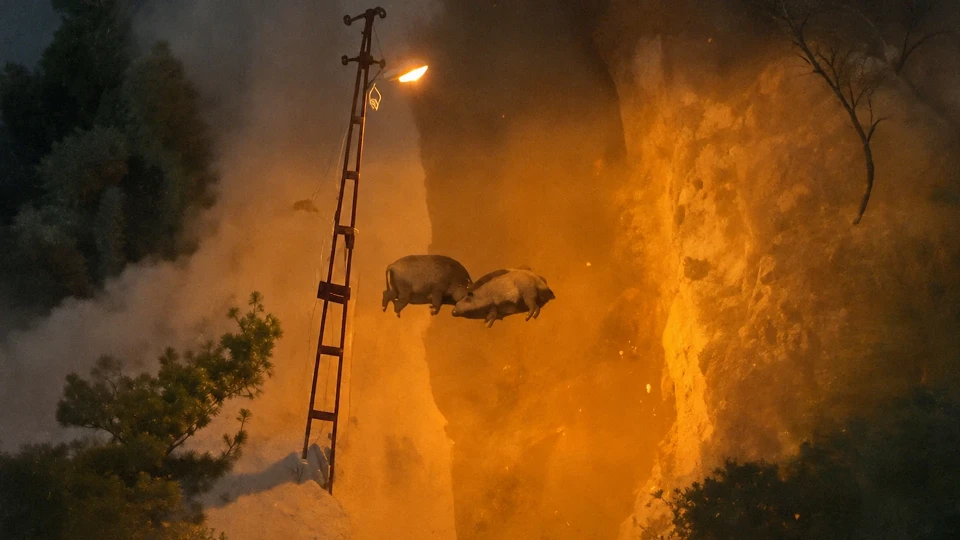 Karabük'te iki yaban domuzunun kavgası kamerada