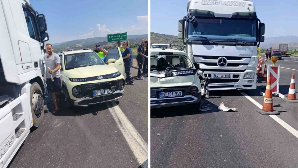 Aydın-Denizli Otoyolu'nda tır otomobile arkadan çarptı: Üç kişi yaralandı