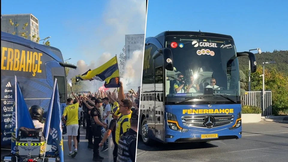 Taraftarlar meşalelerle karşıladı — Fenerbahçe takımı stada ulaştı