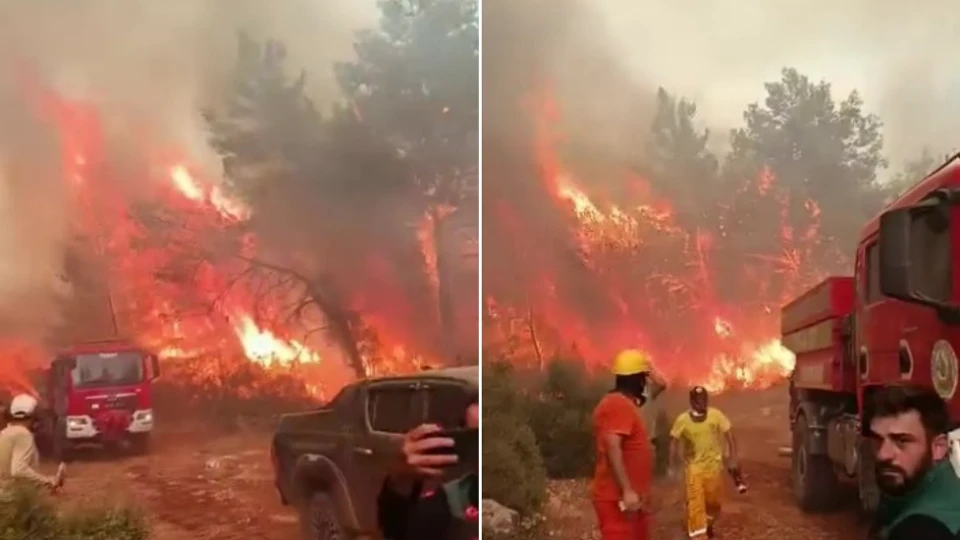Antalya'da rüzgar ters döndü, alevlerin arasında kalan ekipler son anda kurtuldu