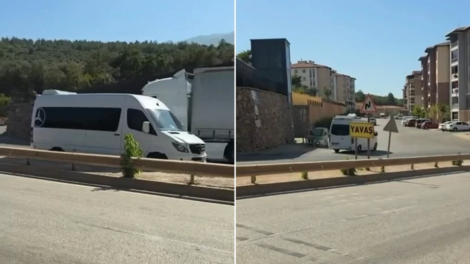 Bursa'da ters şeride giren servis aracı tehlike saçtı