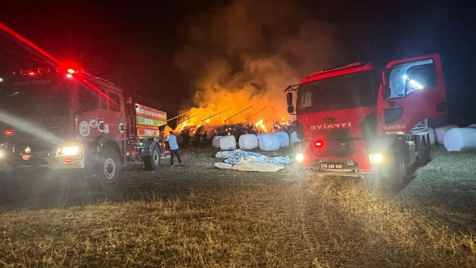 Alevler bir anda sardı! Üç bin balya ot küle döndü: 10 ton buğday kurtarıldı